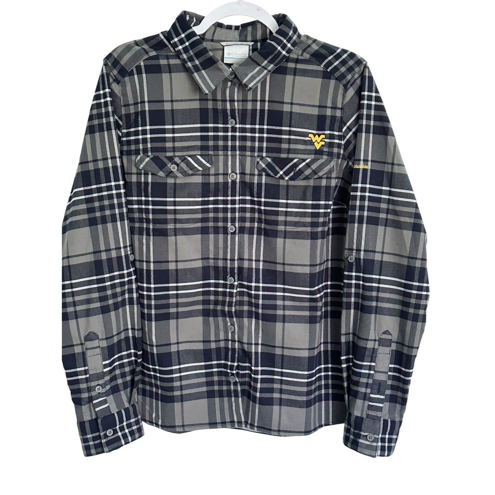Columbia WVU West Virginia Mountaineers Shirt Womens L‎ Grey Plaid Excellent